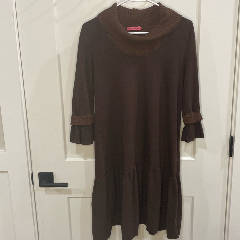 Maternal America Brown long sleeve mock neck Maternity Dress size M